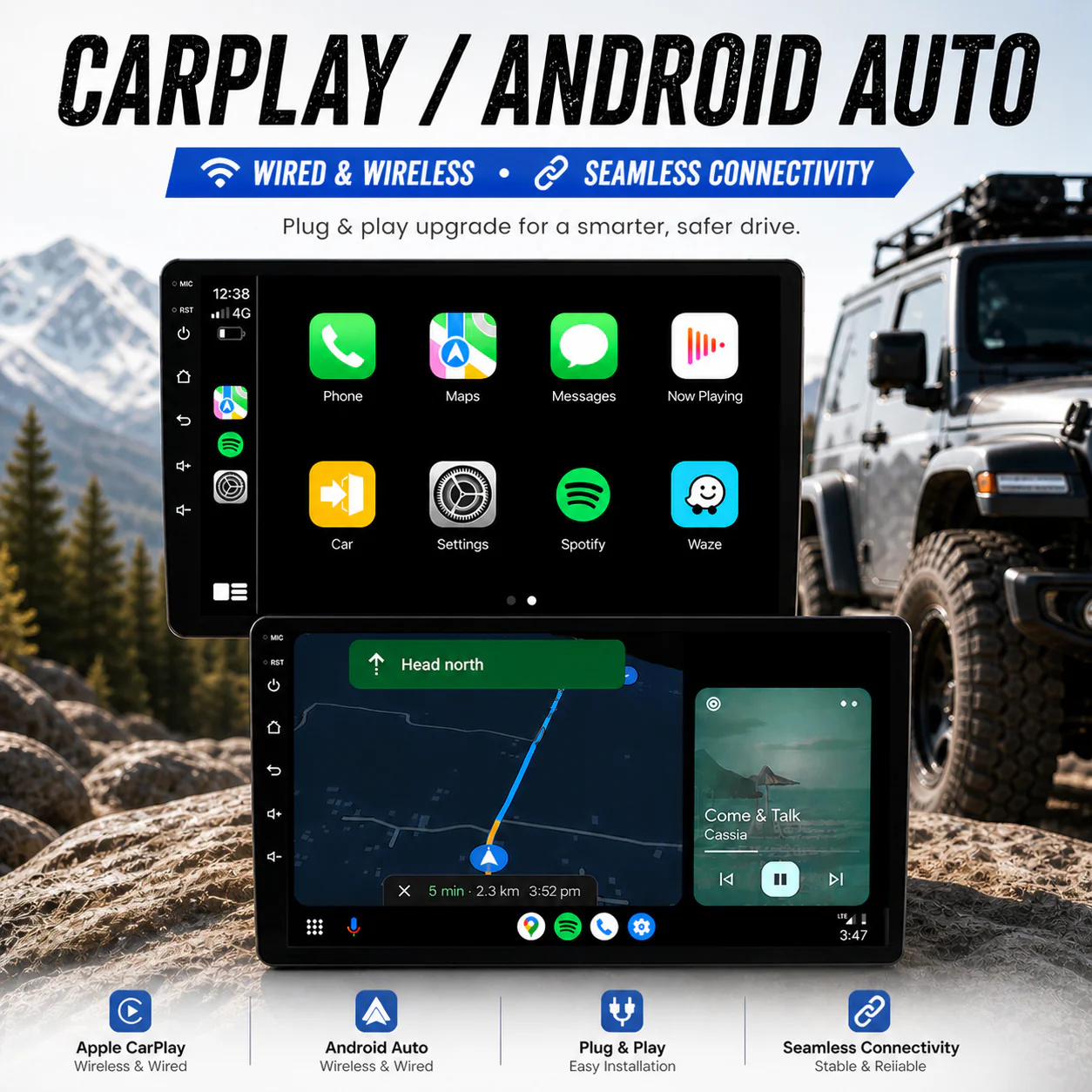 Toyota Landcruiser 200 Series VX GXL GX (2008-2015) Plug & Play Head Unit Upgrade Kit: Car Radio with Wireless & Wired Apple CarPlay & Android Auto - Image 8