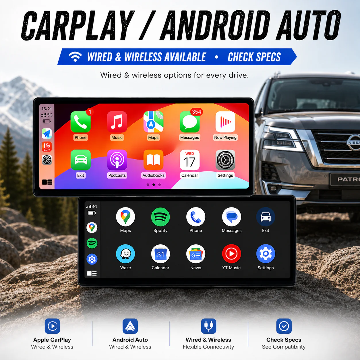 Nissan Patrol Y62 Ti / Ti-L / Warrior (2010 - 2024) 12.3" HD Plug & Play Head Unit Upgrade Kit: Car Radio with Wireless & Wired Apple CarPlay & Android Auto - Image 14